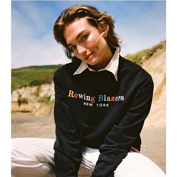 Rowing Blazers Sweaters - Rowing Blazers Unisex Spellout Crewneck Black Size Medium
